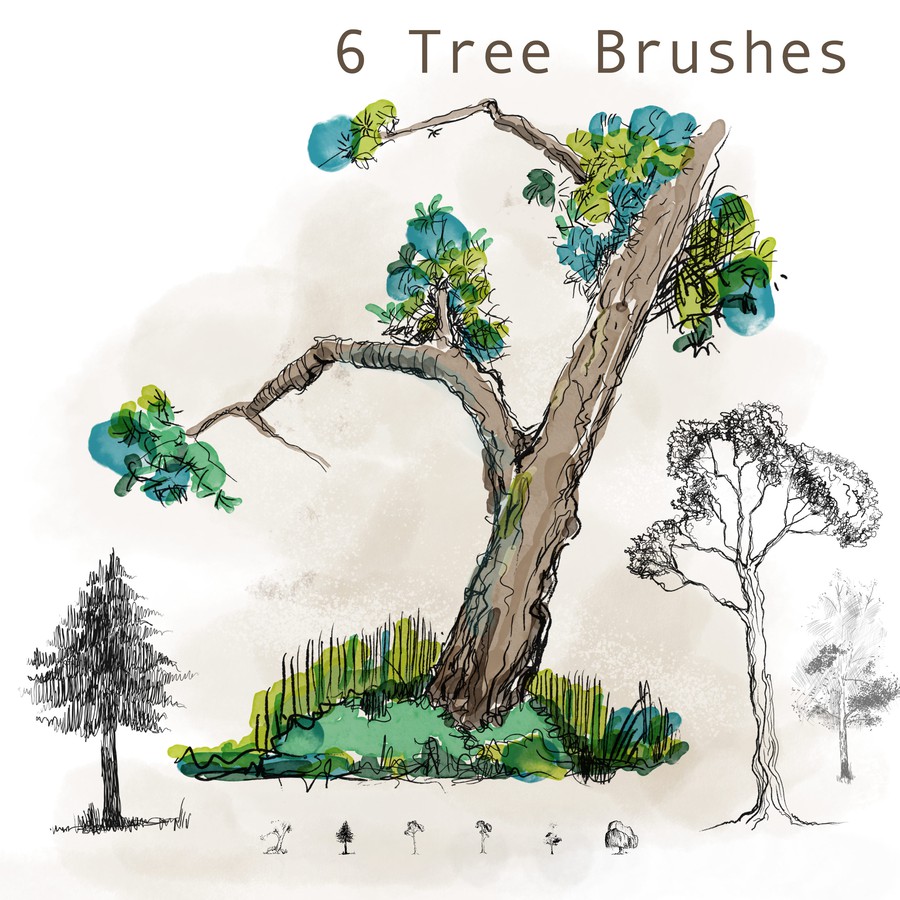 Photoshop brushes doodled tree