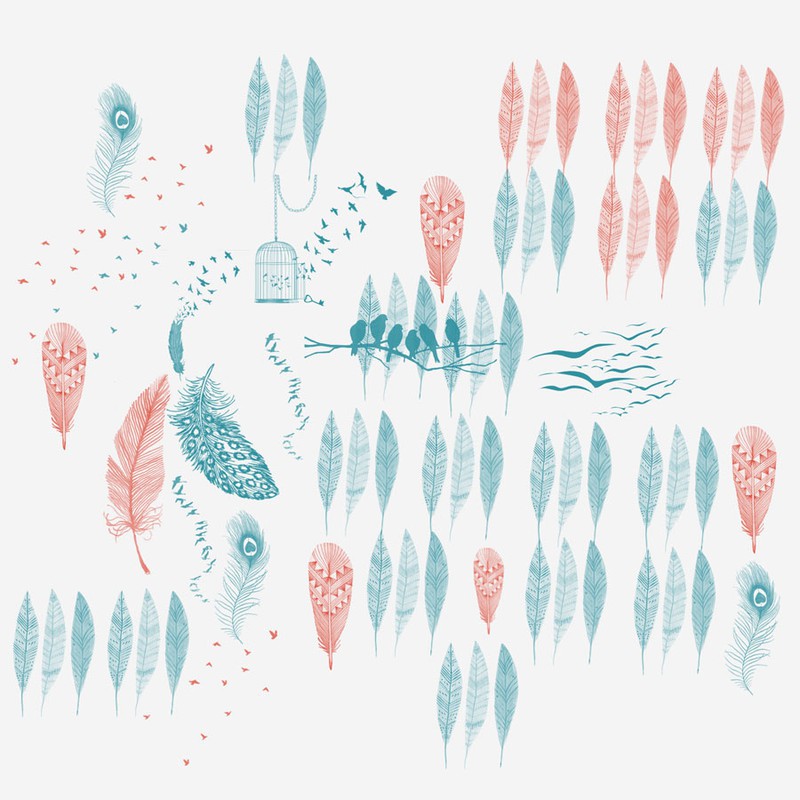 Photoshop brushes birds doodle, feather