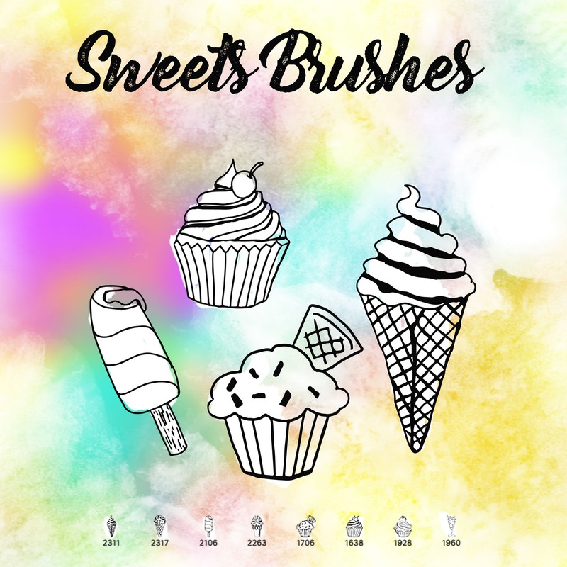 Photoshop brushes food, ice cream, muffins, sweets