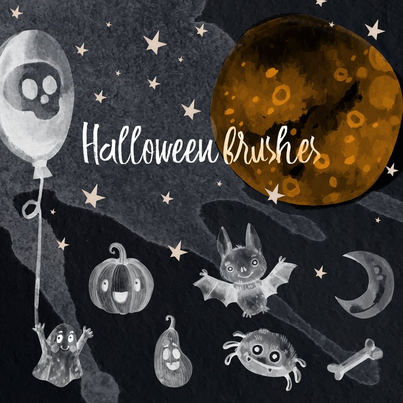 Photoshop brushes Halloween, icons, watercolor