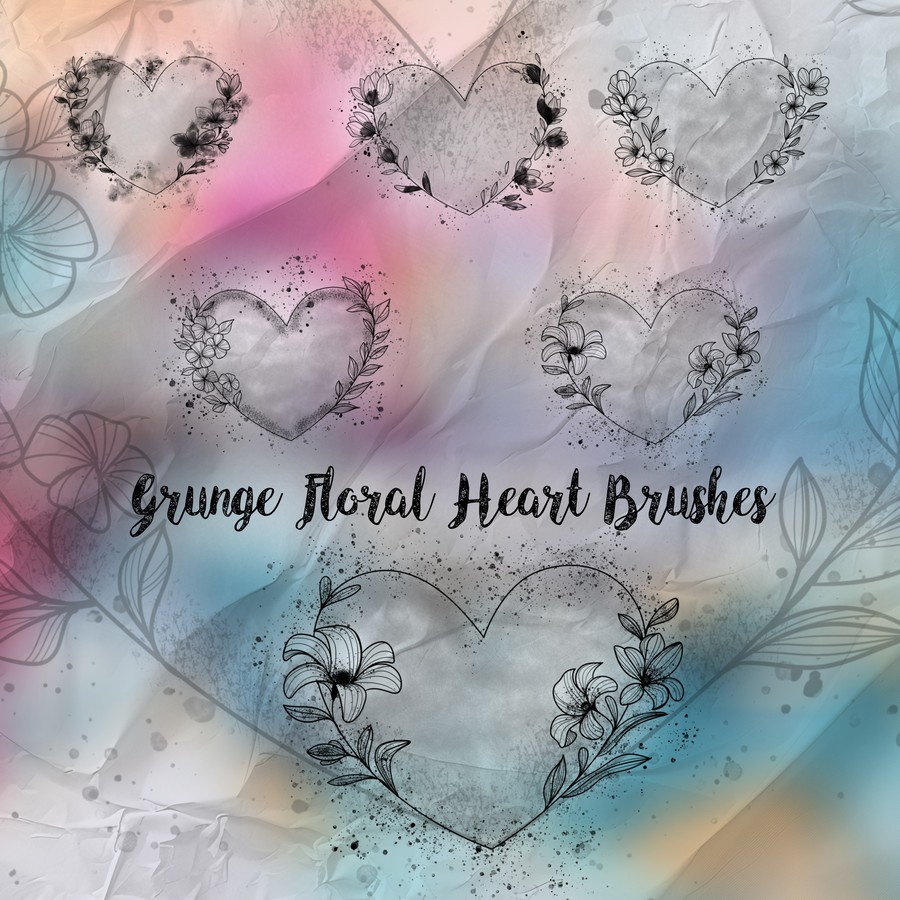Photoshop brushes heart, floral