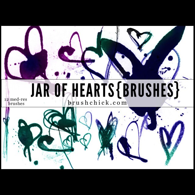 Photoshop brushes hearts, splatter