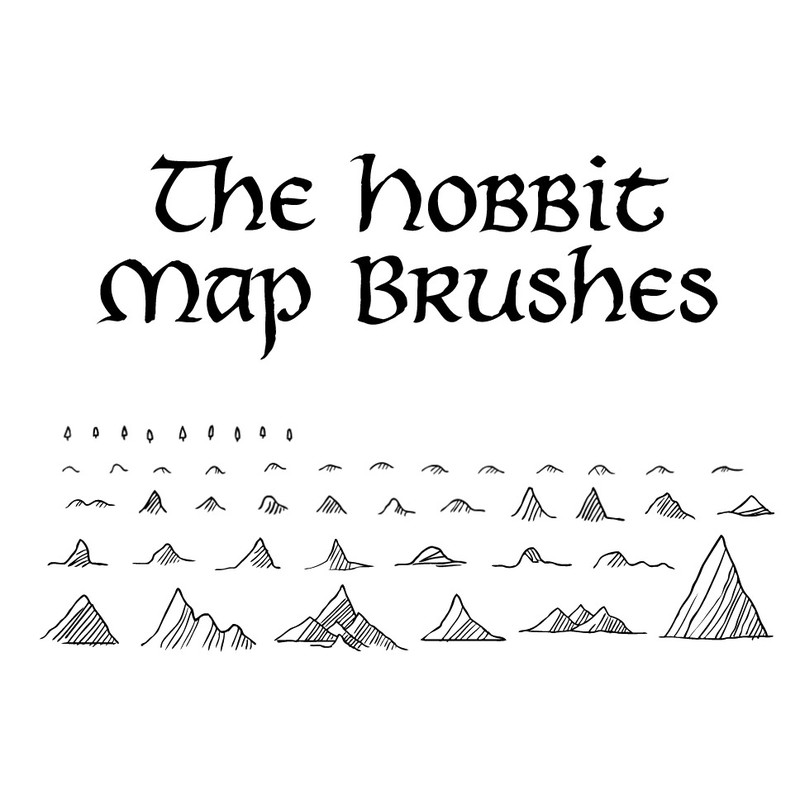 Photoshop brushes map, mountains, symbol