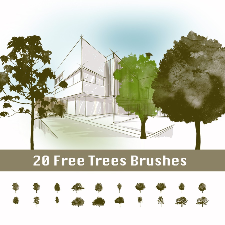 Photoshop brushes tree, architecture