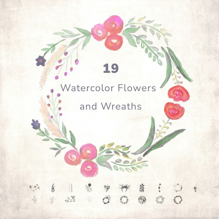 Photoshop brushes watercolor, flower, wreath