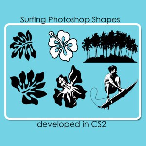 Photoshop custom shapes flowers, palms, surfer