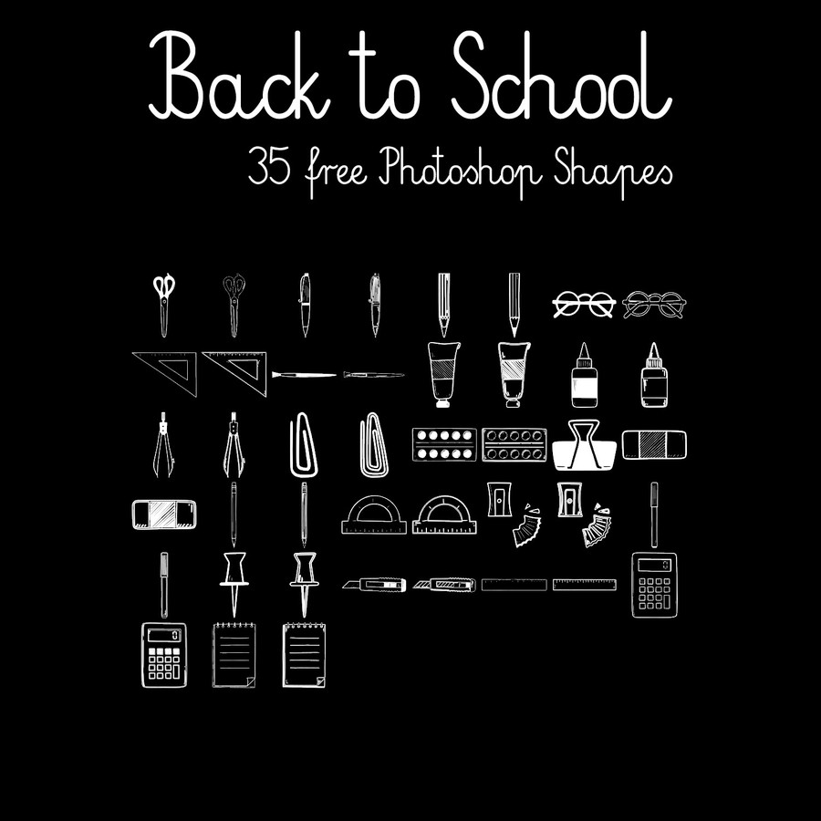 Photoshop custom shapes accessories, school, vector