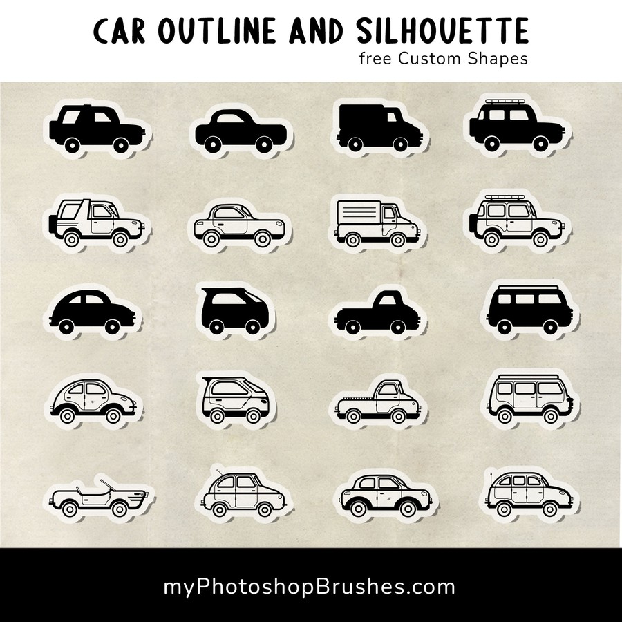 Photoshop custom shapes car, outline