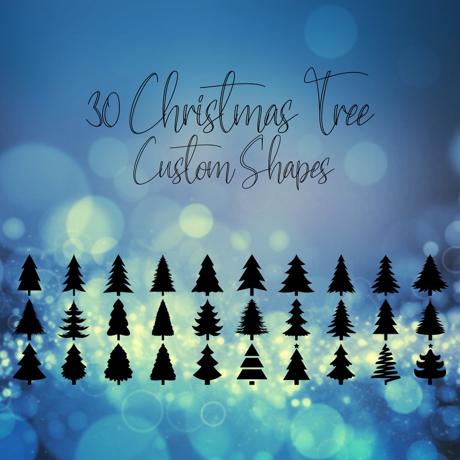 Photoshop custom shapes Christmas tree, silhouette