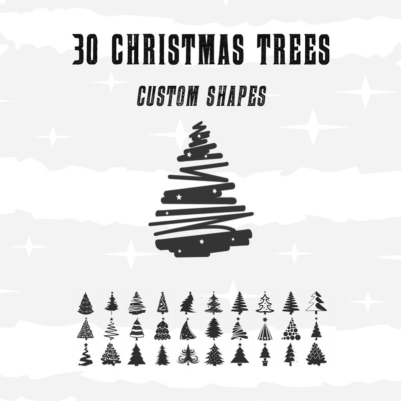 Photoshop custom shapes Christmas, trees, pack