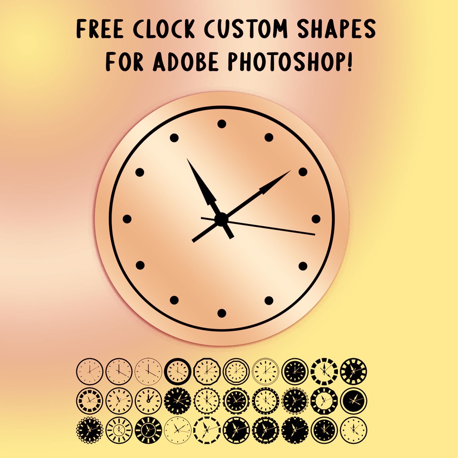 Photoshop custom shapes clock, time, icon
