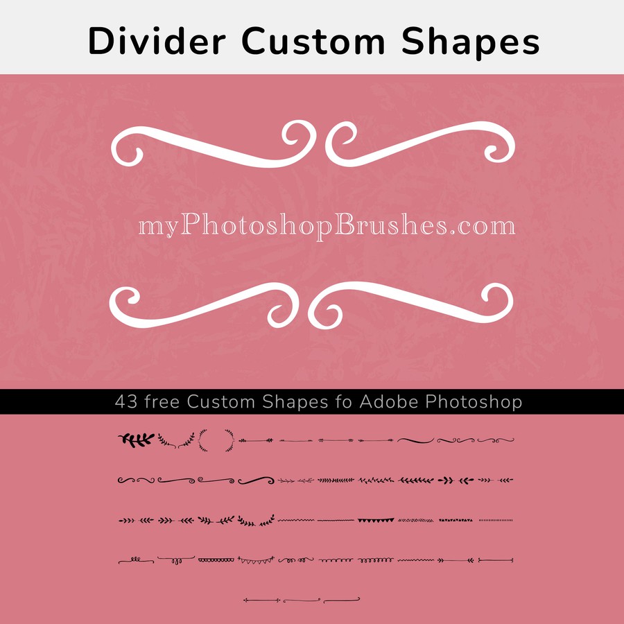 Photoshop custom shapes divider, swirls, decor