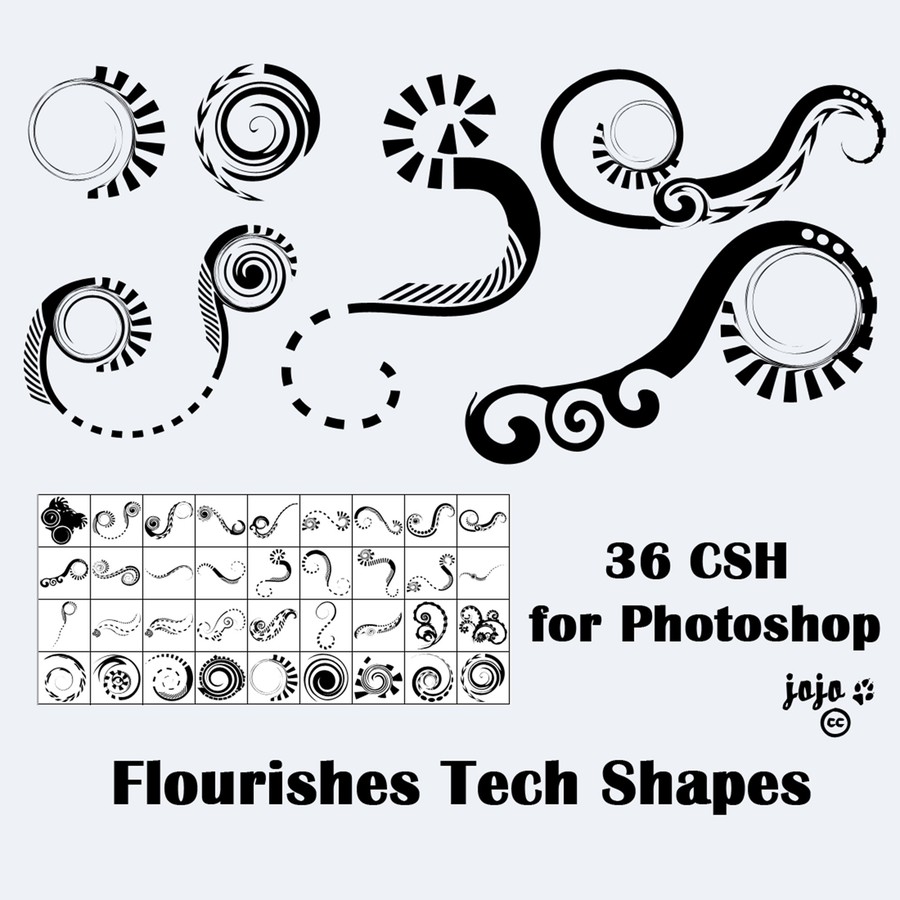 Photoshop custom shapes flourishes, swirls