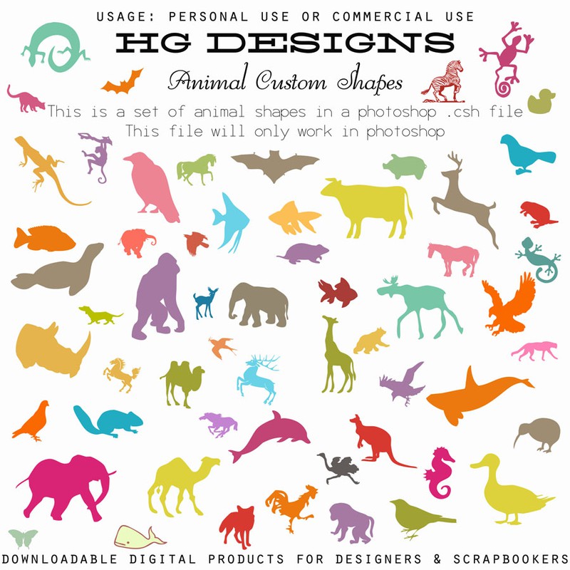 Photoshop custom shapes animals