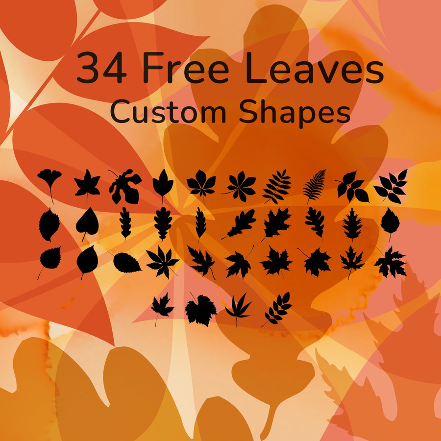 Photoshop custom shapes leaves, shapes, autumn