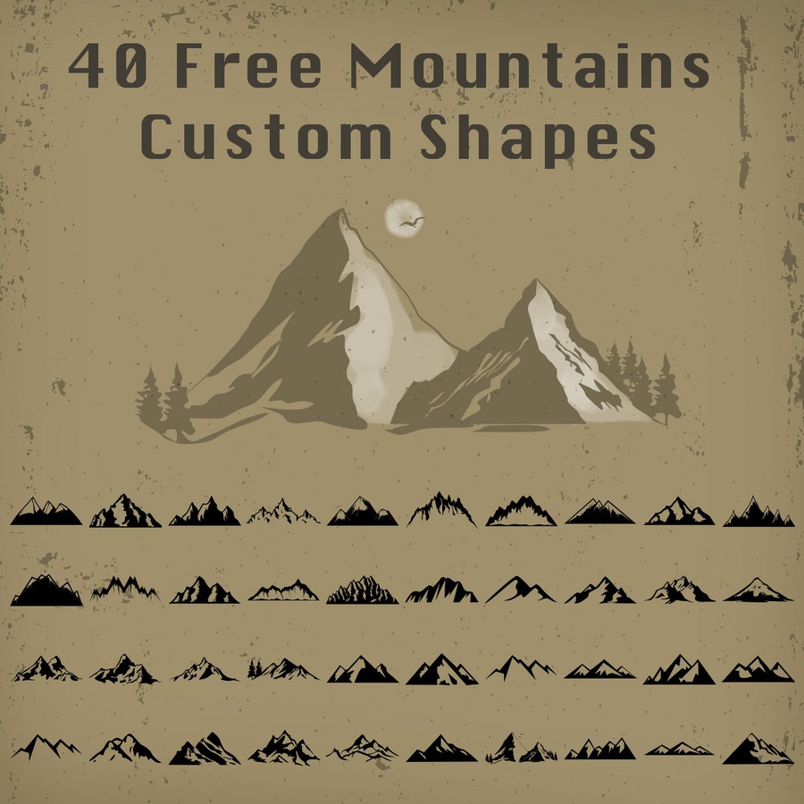Photoshop custom shapes mountain silhouette set