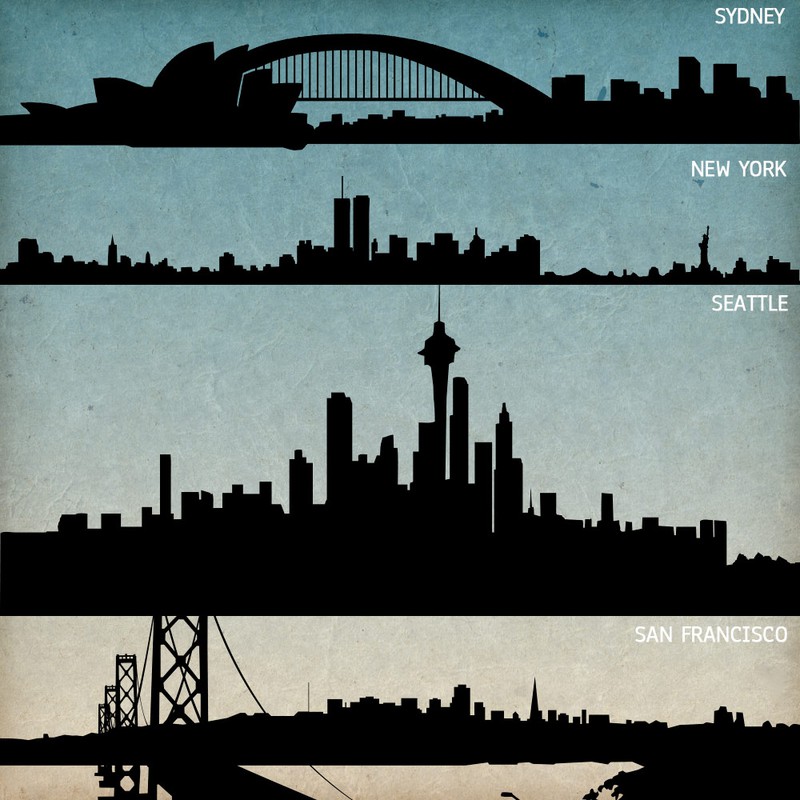 Photoshop custom shapes skylines, silhouette, city
