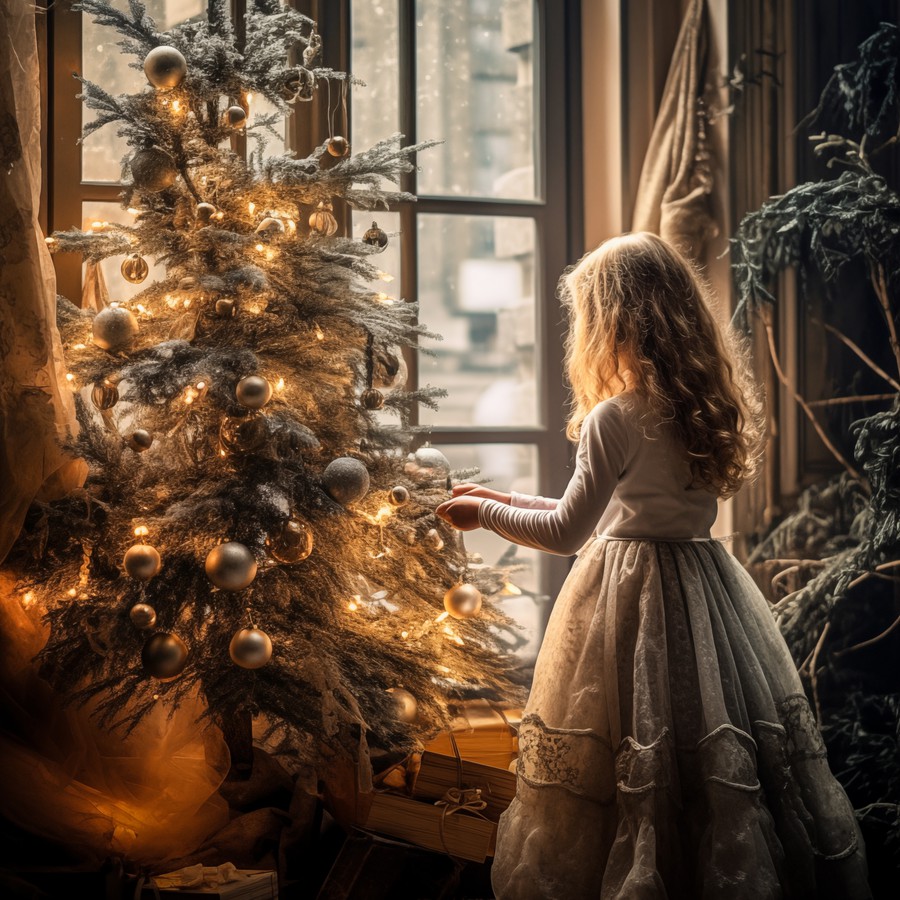 Photoshop images Christmas tree, girl, gifts