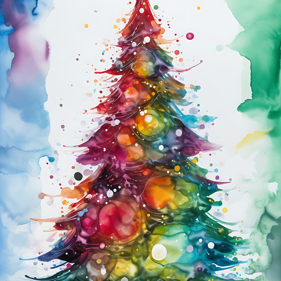Photoshop images Christmas tree, watercolor