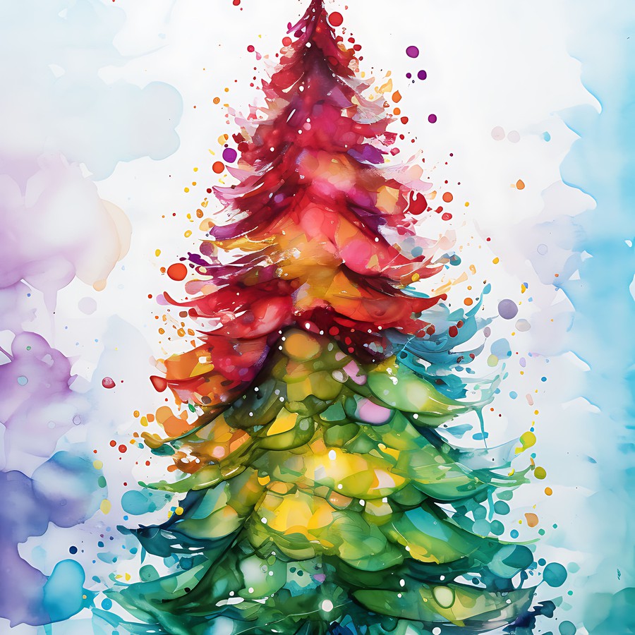 Photoshop images Christmas tree, watercolor