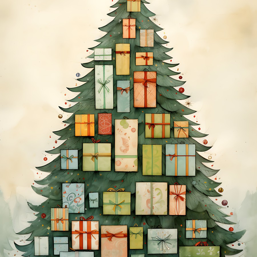 Photoshop images gifts, Christmas tree, illustration