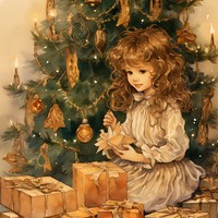 Charming Little Girl by the Christmas Tree
