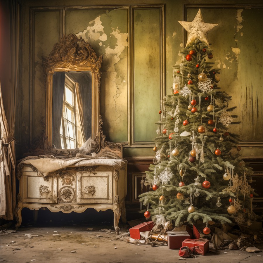 Photoshop images vintage, Christmas tree, room
